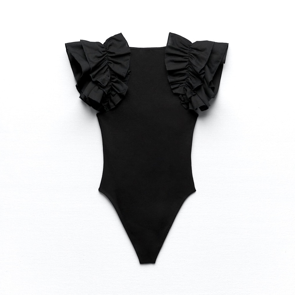 Zara Ribbed Ruffled Bodysuit - Picture 7 of 10